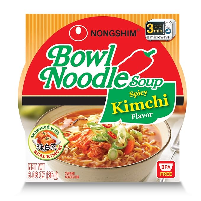 Nongshim Ramen Noodles, Gourmet Instant Ramen bowl, Premium Microwavable Noodle Soup, Kimchi, 3.03 Ounce (Pack of 1)