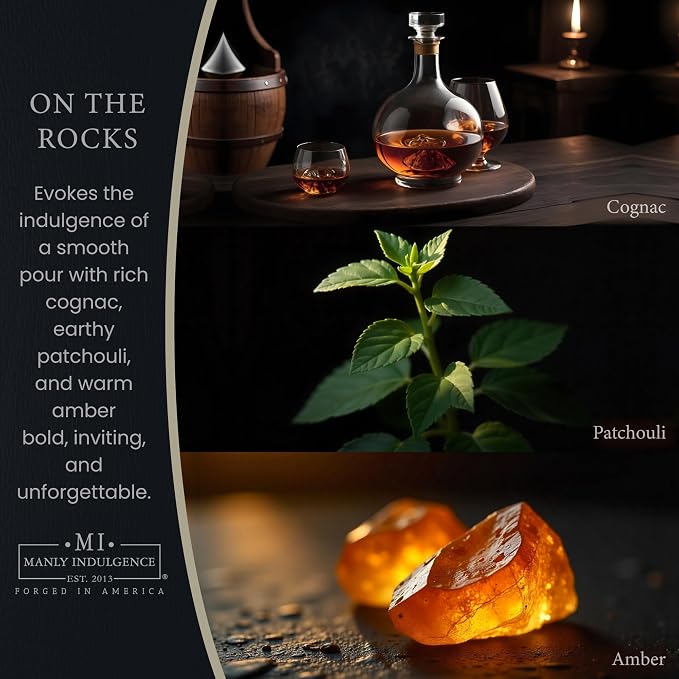 Manly Indulgence On The Rocks Scented Candles for Men, 2 Wick, 16.5 oz, Premium Soy Blend Wax, 60H Burn, Candles for Home Scented - Made in The USA