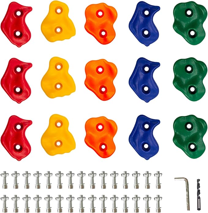 KINSPORY 15Pc Colourful Pig Nose Shape Children Rock Climbing Holds Indoor Outdoor Kids Playground Build - Mounting Hardware Kit Included