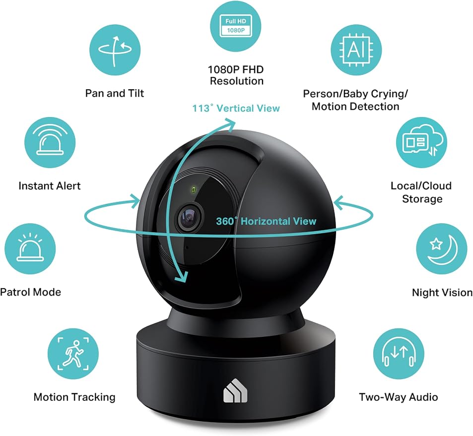 Kasa 1080p Indoor Pan/Tilt Wired Security Camera - Works as a Baby & Pet Monitor, Motion Detection & Tracking, 2-Way Audio, Night Vision, Subscription-Free Local Storage or Optional Cloud, EC71