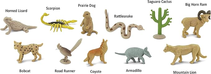 Safari Ltd. Desert TOOB - Figurines of Horned Lizard, Cactus, Road Runner, Scorpion, Rattlesnake, Coyote, Bobcat, Armadillo, Mountain Lion - Educational Toy Figures For Boys, Girls & Kids Ages 3+
