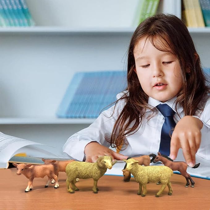 LC JoyCre Farm Animals Playset 6PCS Cows Sheep Horses Toys Realistic Calves Figures Horses Figurines Sheep for Toddlers Trakehner Foal Model Decoration for Birthday Party Collection for Kids