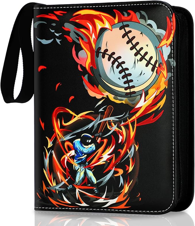 Baseball Card Binder, 400 Pocket Baseball Card Holder with 50 Removable Sleeves, Creative Design Zipper Sports Card Binder Sheets Display Storage for Collectors Boys and Girls Gift (RED 400 CARD)
