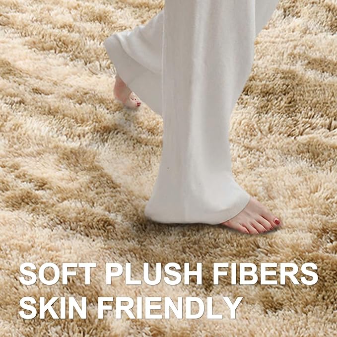 7x10 Ft Extra Large Shag Rugs for Living Room, Ultra Soft Fluffy Furry Area Rugs for Bedroom Indoor Floor, Aesthetic Carpet for Kids Home Decor (Khaki)