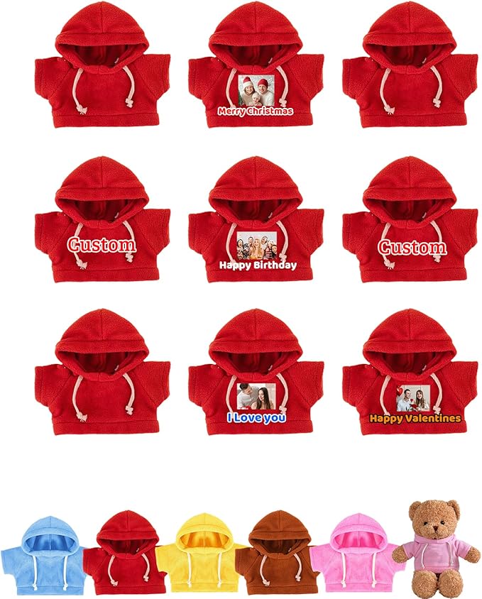 9 Pcs Custom Clothes for Teddy Bears with Name Photo, Personalized Stuffed Animal Clothing Fit 8-16 inch Stuffed Bears Sweater, Personalized Doll Clothes Make Your Own Plush Doll Shirt