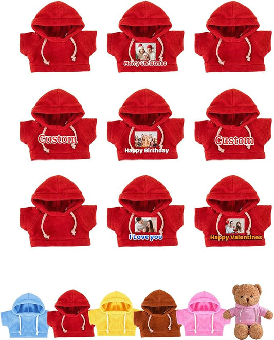 9 Pcs Custom Clothes for Teddy Bears with Name Photo, Personalized Stuffed Animal Clothing Fit 8-16 inch Stuffed Bears Sweater, Personalized Doll Clothes Make Your Own Plush Doll Shirt