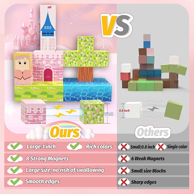 Magnetic Blocks, 48PCS 1inch Magnetic Building Cube Toys of Princess Castle Theme for Kids Boys Girls, Stacking Magnets for Kids, Birthday Gifts for Boys and Girls Age 3+ Years Old