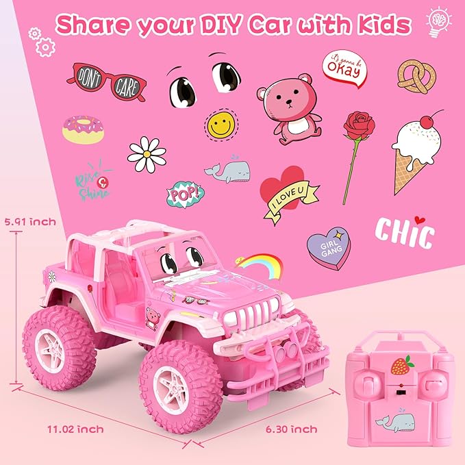 NQD Remote Control Car, Rechargeable RC Racing Cars with Stickers 1:16 Scale, 80 Min Play, 2.4Ghz Off Road Trucks All Terrain Toys Gifts for 3-Year-Old Girls