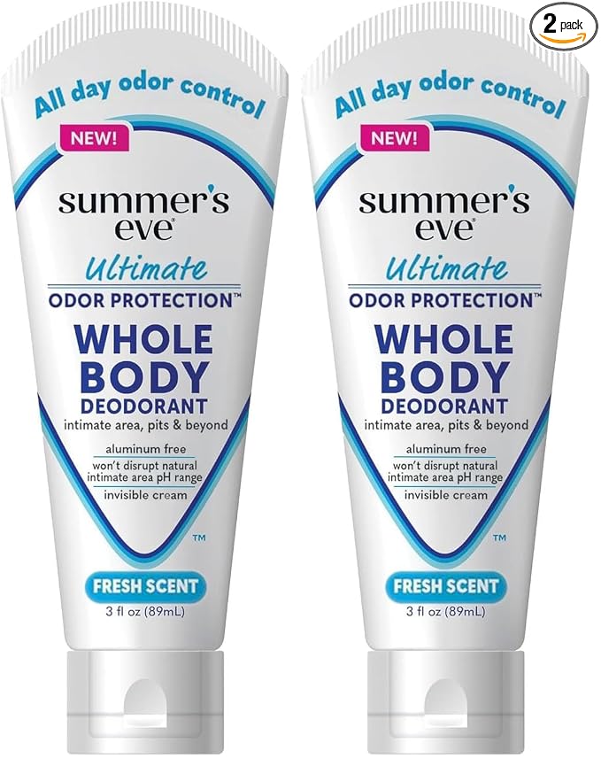 Summer's Eve Fresh Scent Whole Body Deodorant for Women, Aluminum-Free Ultimate Odor Control Cream, 3 Oz (Pack of 2)