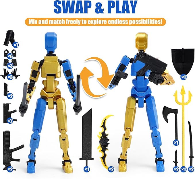 6-Pack Titan 13 Action Figure Set Assembly Completed, Multi-Colored Magnetic Robo Dummy Nova 13 Action Figures with Weapons, for Boys Desktop Decorations, Muñeco de acción T 13
