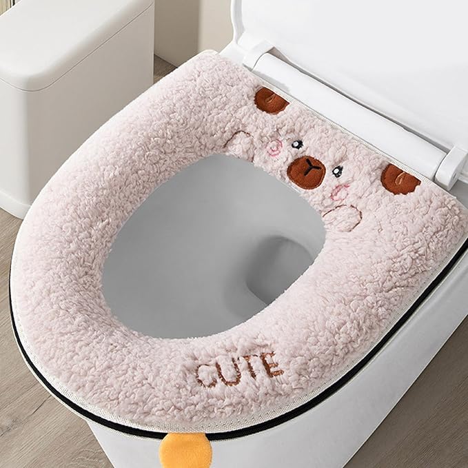 Cartoon Toilet Seat Cover, Plush Warm Soft Easy Installation Easy Winter Toilet Seat Cover for Home Bathroom