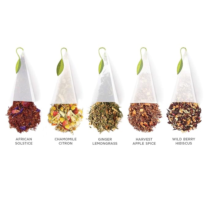 Tea Forte Premium Petite Presentation Box Gift Set Sampler, 10 Count, 2 of Each Blend Individually Wrapped Handcrafted Pyramid Infuser Bags, Herbal Tea