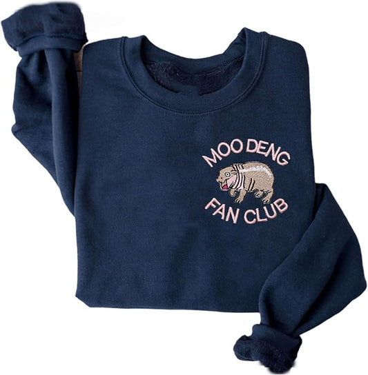 YOUNG GREEN Moo Deng Embroidered Sweatshirt Moo Deng Bouncy Pig Shirt Cute Baby Hippo Sweatshirt Gift For Moo Deng Lovers