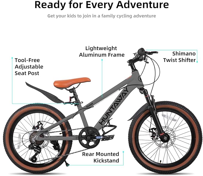 KEANO Huntaway 20 24 Inch Kids Bike for Boys & Girls Ages 7-12 Years Hardtail Mountain Bike for Kids with Aluminum Frame and 7-Speed Drivetrain Children Bicycle