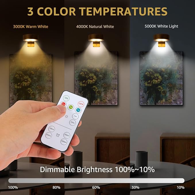 MIOBLUE 3-Pack Picture Lights for Wall, Rechargeable Battery Operated Painting Light with Remote Control Dimmable and Timer, 3 Lighting Modes Magnetic Art Display Puck Light for Home Decor