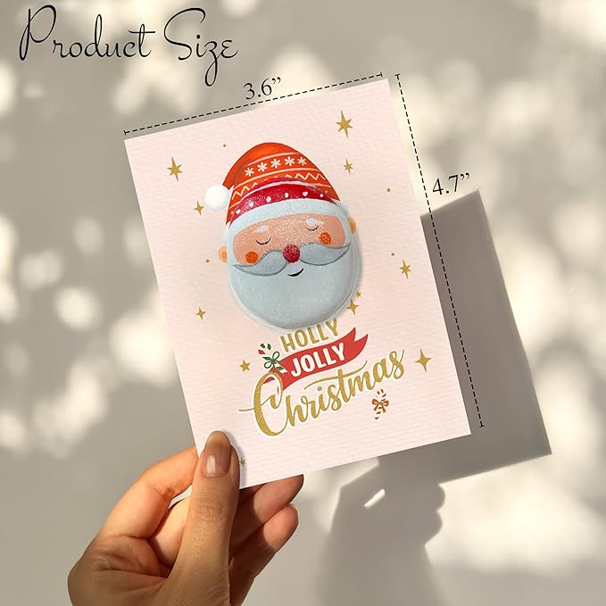 Handmade Vintage Santa Christmas Greeting – Retro Holiday Design with Envelope – 1950s Style Christmas Stationery, Pebble Art Nostalgic Keepsake for Holiday Gifting