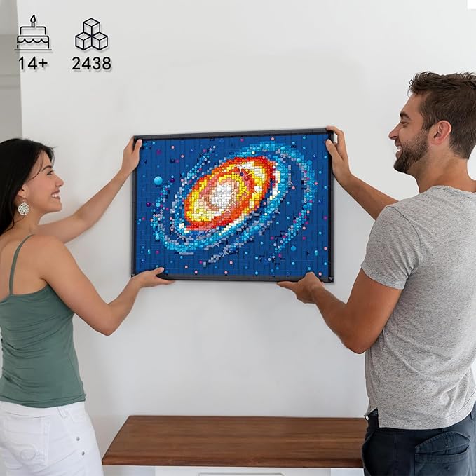 Art The Milky Way Galaxy Building Set, 3D Wall Art Building Kit for Decor, DIY Space Decor with Display Stand, 2438 PCS Mini Bricks Creative Gift for Adults Kids 14+