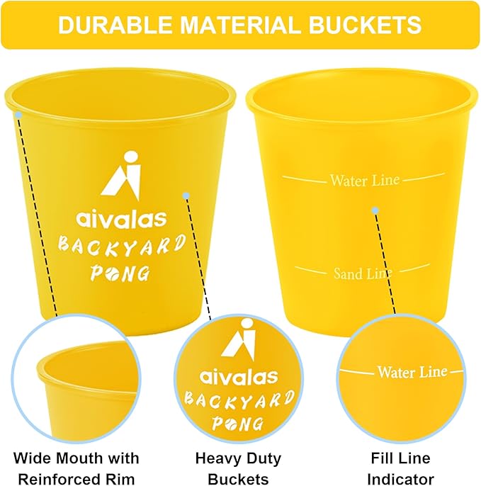 Aivalas Yard Pong Outdoor Games, Giant Yard Games Set with 12 Buckets and Balls for Adults and Family, Toss Game Throwing Games for Beach, Camping, Lawn and Backyard