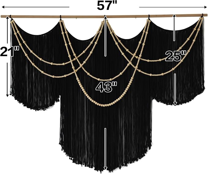 Macrame Wall Hanging Black Yarn Tapestry Boho Fiber Art Decor 57"W*43"L | Black Wall Hanging, Woven Fiber Art, Handmade Cotton Decor, Modern Boho Style, Statement Wall Accent, Handmade Craft