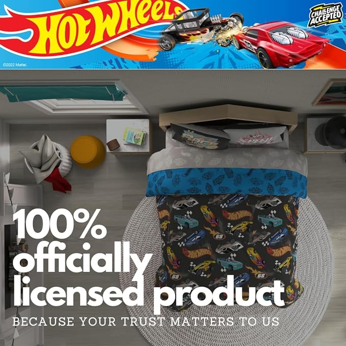 Hot Wheels Kids Bedding Super Soft Comforter and Sheet Set with Sham, 7 Piece Full Size, (Officially Licensed Product) by Franco