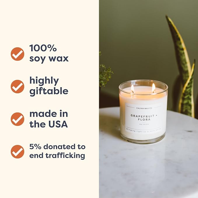 Calyan Wax Co. Vetiver & Tonka 2 Wick Scented Candle - 37 Hour Burn - Luxury Clean Soy Wax Candles - Long Lasting Large Glass Jar Candle for Home - 8.8oz