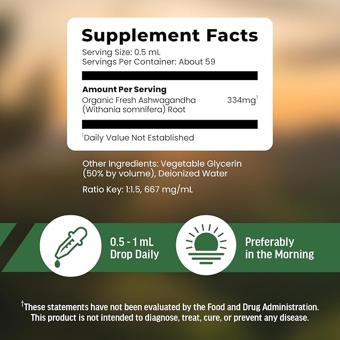BIOACTIVE Liquid Ashwagandha Supplement Drops - Testosterone Booster For Men* - Adaptogen for Stress Support, Men’s Wellness - Organic, Vegetarian, Gluten Free, Non-GMO, 59 Servings (1 Oz, Unflavored)