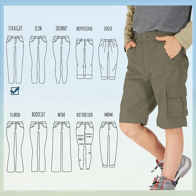 linlon Kids' Cargo Pants, Boy's Casual Outdoor Quick Dry Waterproof Hiking Climbing Convertible Trousers #9016