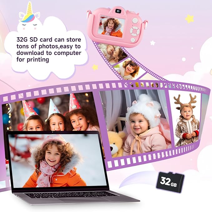 Kids Camera Digital Camera for Age 3-8, 1080P Toddler Selfie Camera for Kid with Cute Cover, Toddler Girls Toys Age 6-8, Christmas Birthday Gifts for Children Kid