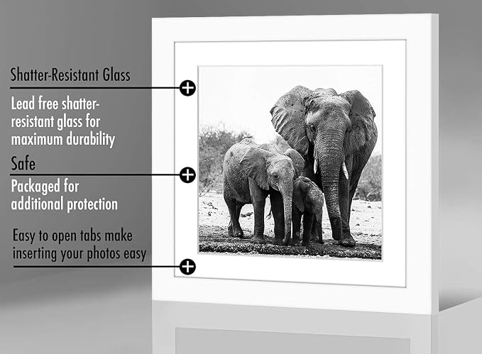 Americanflat 11x11 Picture Frame with Shatter-Resistant Glass - Use as 8x8 Frame with Mat or Display 11x11 Photo Without Mat - Signature Collection - Square Frames for Wall Display - White | Shatter-resistant glass, sawtooth hangers included, use with ...