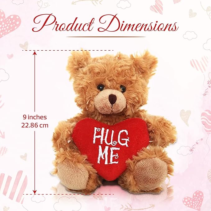 Plush Stuffed Animal Mocha Heart Bear – Hug Me Bears- Toy for Kids & Adults Valentine's Day - Embroidered Heart Pillow (9 inch Brown)