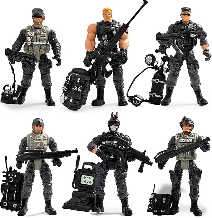 Army Men Action Figures, US Army Men and SWAT Team Toy Soldiers Action Figures,6 Pcs Special Force Action Figure with Weapons Military Soldier Playset Army Toy Set for Boys 3+