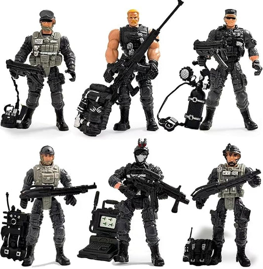Army Men Action Figures, US Army Men and SWAT Team Toy Soldiers Action Figures,6 Pcs Special Force Action Figure with Weapons Military Soldier Playset Army Toy Set for Boys 3+