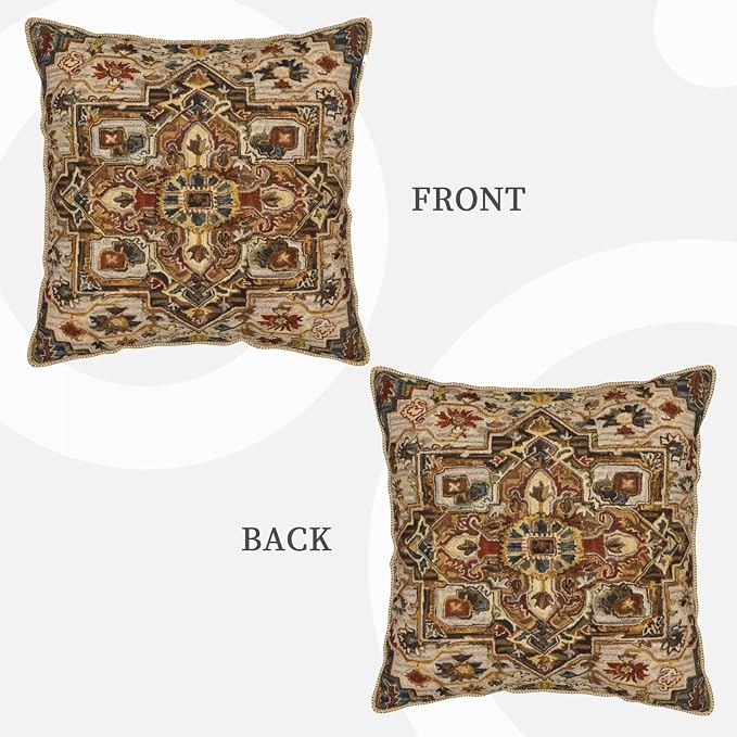 Terracotta Gold Vintage Velvet Pillow Covers 16x16 Inch Tan Brown Khaki Bohemian Tapestry Carpet Throw Pillows for Couch Soft Cushion Covers Pillowcase Aztec Boho Rug Pillow Cases for Bed Living Room