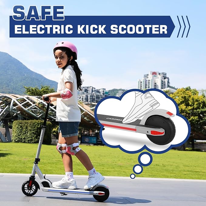 Caroma Electric Scooter for Kids Ages 6-14, 150W/180W Motor,10 MPH Max Speed & 7 Miles,Adjustable Height & Speed,Colorful Lights,LED Display,Foldable Kids Electric Scooter 132 Lbs Max Load