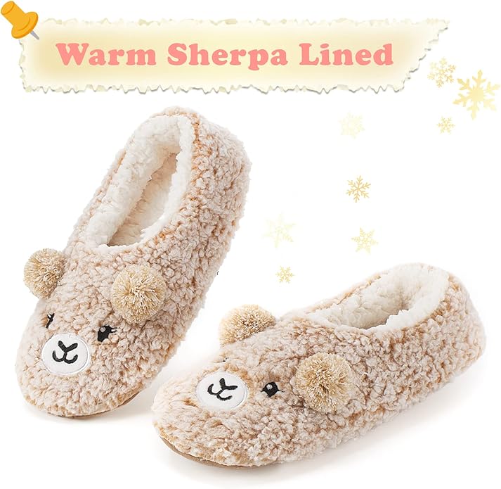 Cute Animal House Slippers, Warm Fuzzy Slipper Socks with Grippers Non Slip, Cozy Funny Gifts