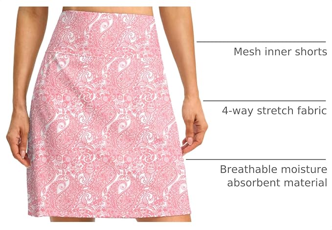 G Gradual 19" Skorts for Woman with Pockets High Waist Golf Skirt | Lightweight, Stretchy, Breathable, Tummy Control, Built-in Shorts, Athletic, Tennis, Pickleball, Casual Summer