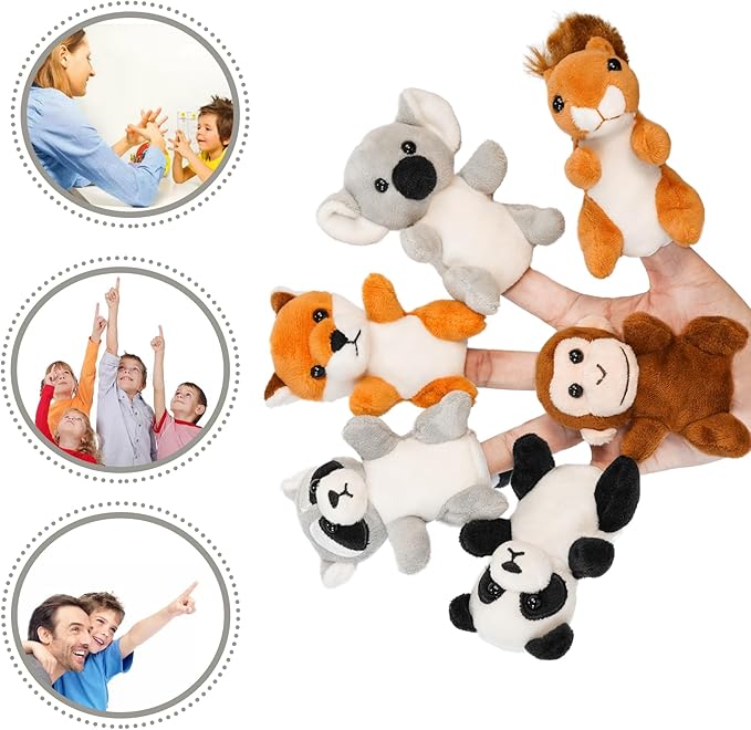 Jungle 6pcs Finger Puppets Set, Cute Animal Puppet Mini Hand Puppets Role-Playing Story Animal Soft Plush Toy for Kids Monkey, Fox, Squirrel, Raccoon, Panda, Koala(jungle01)