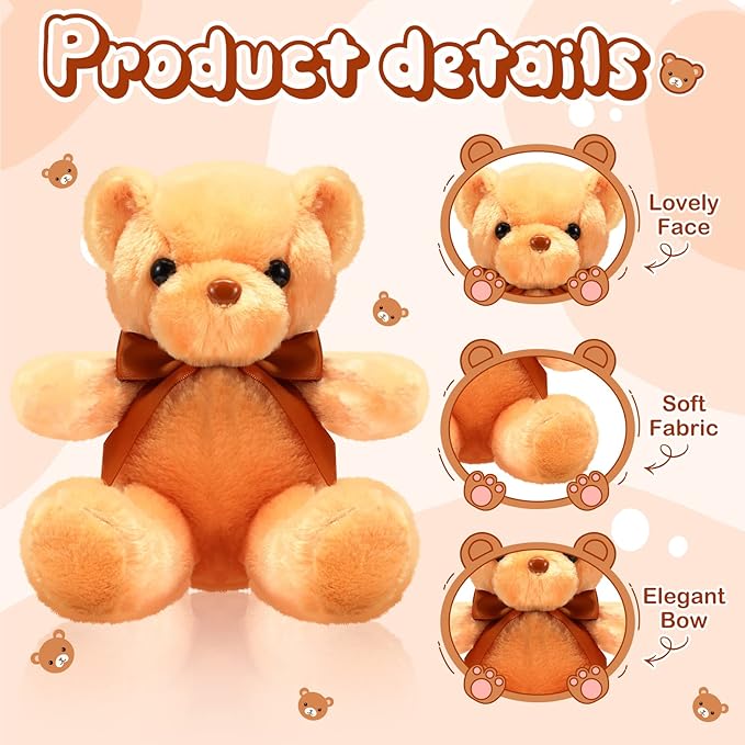 HyDren 30 Pcs Stuffed Animals Plush Bears Gifts Bulk Sleeping Playing Bear Toys with Bow Tie for Birthday Baby Shower Graduation Christmas Wedding Party Favor(12 Inch,Light Brown)