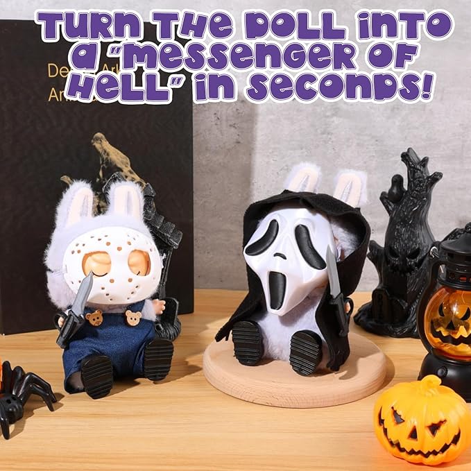 Two Sets of 17cm Halloween Doll Clothes Set ,Halloween Scary Mask, Halloween Clothes for Doll Accessories, Create Cute Fashion Halloween Costumes Set Included Mask, Outfit, Shoes, Knife