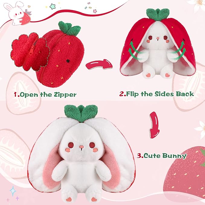 MIAODAM Strawberry Bunny Plush Toy-Soft Huggable Stuffed Animal for Babies, Kids & Collectors, Birthday Present & Nursery Decor 7inch