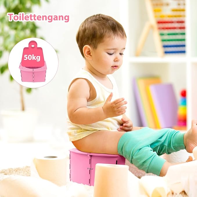 Travel Potty for Kids, Reusable Portable Folding Potty for Toddler, Foldable Toilet for Outdoor Camping, Toddler Potty Seat(Pink)