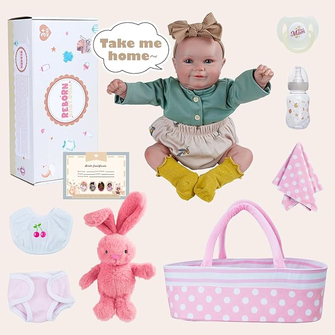 BABESIDE Reborn Baby Dolls with Bassinet, 20Inch Cute Soft Vinyl Realistic-Newborn Baby Doll Poseable Real Life Lifelike Baby Dolls w/Doll Accessories for 3+ Year Old Girls