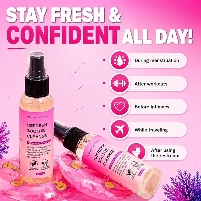 Nectar Falls Feminine Mist – Natural Odor Control Spray | Refreshing, pH-Balanced Intimate Mist for Daily Freshness | Vegan, Soothing, Alcohol-Free with Aloe & Botanical Extracts