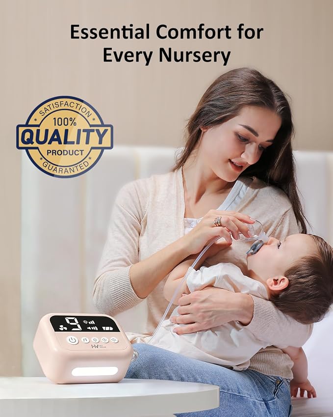 HEYVALUE Nasal Aspirator for Baby, Hospital Grade Nose Sucker with 9 Levels Suction, Night Light and Nursery Rhyme Soothing, Electric Nose Suction for Baby with Food-Grade Silicone Tips Pink