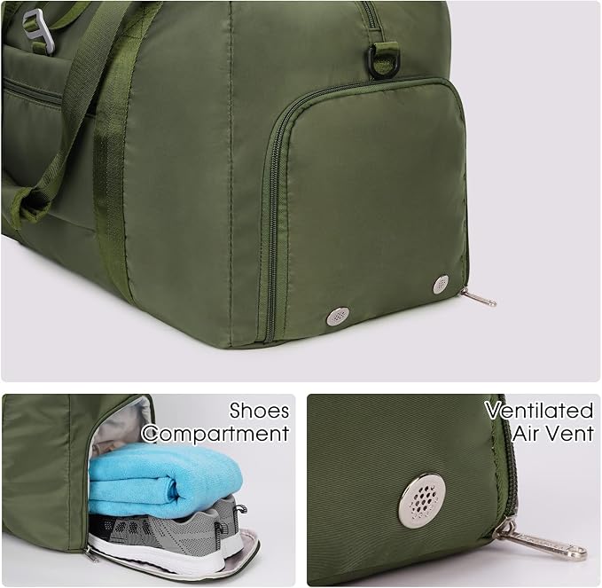 Ceneda 20" Gym Bag for Women with Wet Pocket & Shoe Compartment, Lightweight Duffel Waterproof Carry On Duffle for Travel, Yoga, Overnight (Green)