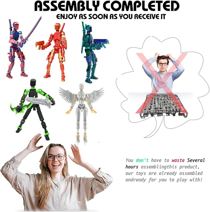 T13 3D Action Figure Set (Assembly Completed), 3D Printed Multi-Jointed, Titan 13 Action Figures, Multi-Articular Lucky Mobile Robot Nova T-13,Desktop Decorations for Game Lovers Toys (Gold/Sliver)