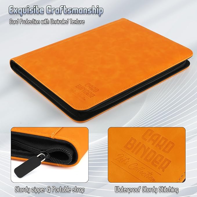 Trading Card Binder, Premium 9 Pocket Double Sided 540 Pocket PU Card Collection Binder, Collectible Trading Card Albums for MTG, TCG, Sport Card, Game Cards (Orange)