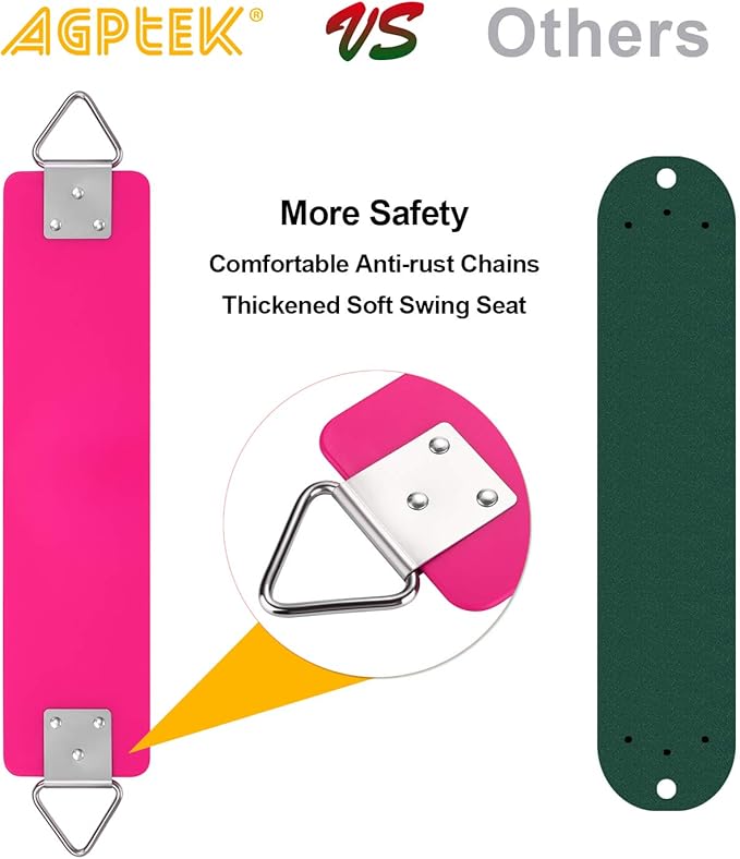 2 Pack Swing Sets, AGPTEK Swing Seat with 66 Inch Anti-Rust Chains Thermoplastic Coated, Support 250lb, Seat Cushion Accessories Replacement with Snap Hooks for Outdoors, Playground (Pink)