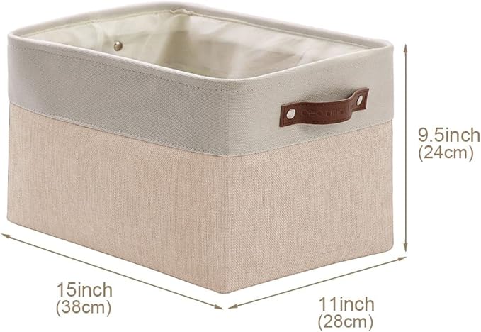DECOMOMO Storage Bins, Large Fabric Storage Baskets for Shelves 4 Pack | 15 x 11 x 9.5 inches Decorative Linen Closet Organizers (Beige & White)