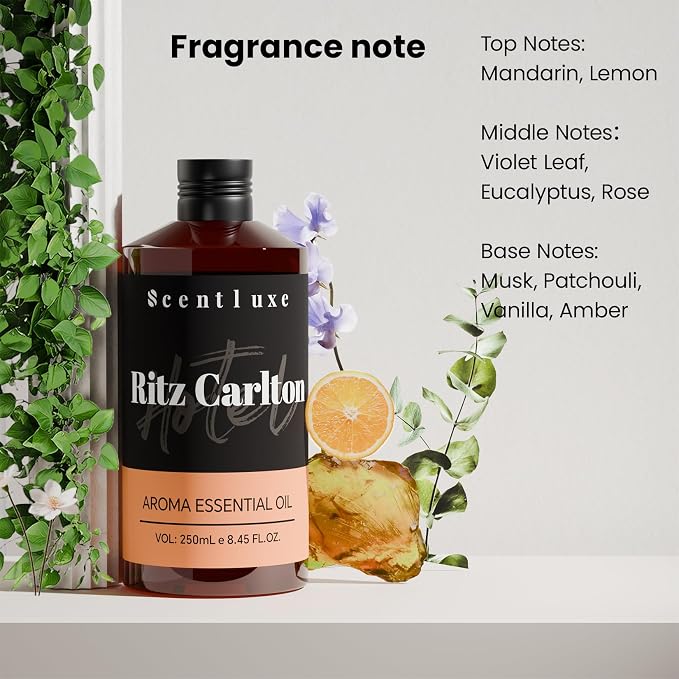 Oil Diffuser Essential Oils Inspired by The Ritz Carlton Scent - Orange, Musk for Aromatherapy Waterless Diffusers 250mL 8.45 Fl Oz Glass Dropper Bottle Fragrance Oil